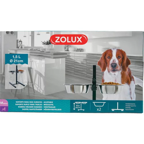 Extérieur pratique:Support réglable en métal avec 2 écuelles inox pour chien Zolux - 1,5 L