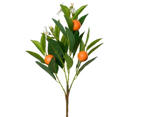 Pour un extérieur bien organisé：Branche d’oranger en plastique vert avec fleurs et oranges - Ø 19 x H 58 cm