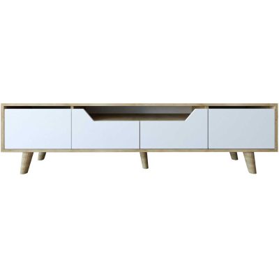 Meuble TV en aggloméré 180 x 29.8 x 48 cm Roma (Blanc et chêne)