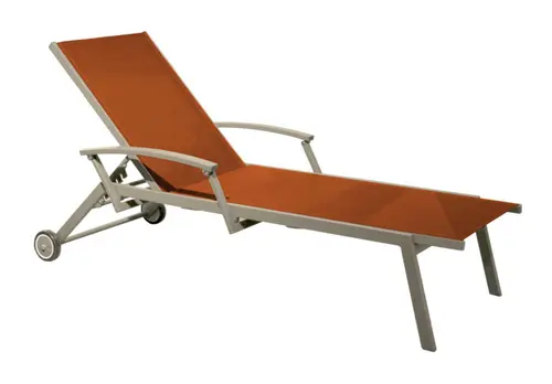 Jardin en douceur:Bain de soleil Oro avec accoudoir coloris orange en aluminium - 190 x 68 x 34 cm