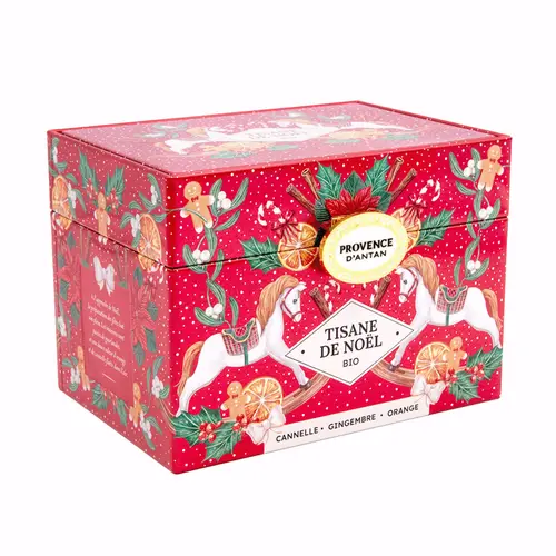 Espace vert essentiel：Tisane de Noël orange cannelle bio Provence d'Antan - 36 g dans une boîte en métal