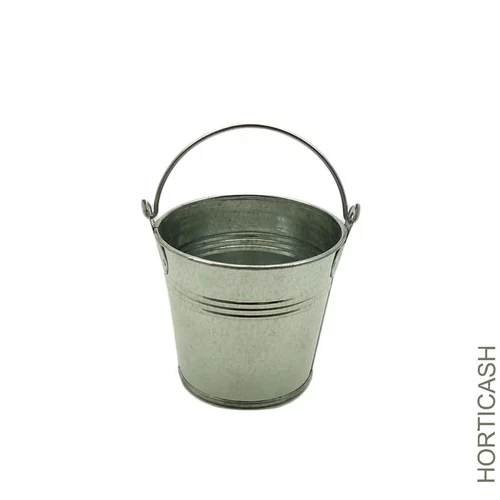Le compagnon du jardin：Cache-pot seau avec anse coloris gris - Ø 8cm