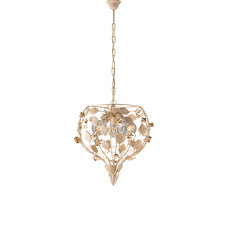 Bella Lustre En Fer Laqué Décapé Ivoire 3 Lumières 113 D.49 Bl196 – 3, Av