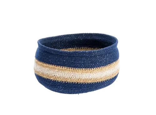 Le pratique au jardin：Corbeille de rangement ronde rayée coloris multicolore en osier - 20 x 20 x 12 cm