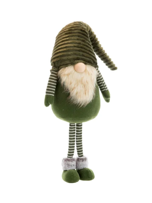Jardin à équiper:Gnome debout en tissu avec manches rayées vertes - 35 x 21 x 110 cm