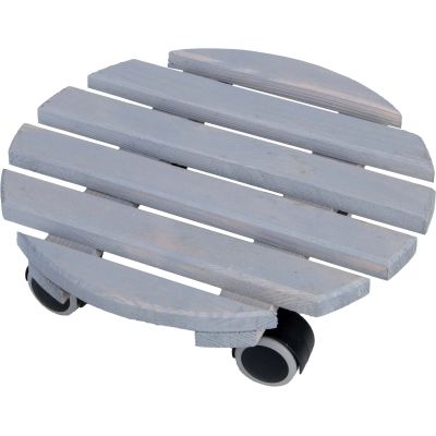 Support à roulettes en bois pour plantes d'intérieur (Rond - Gris)