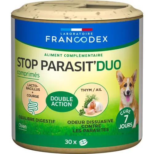 Pour l’extérieur:Comprimés anti-parasitaires pour chien Francodex Stop Parasit' Duo – x 30