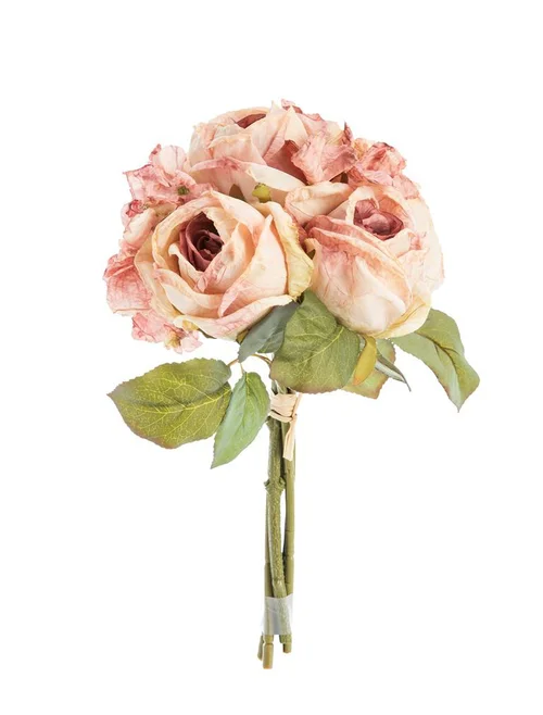 Pour un extérieur plus agréable:Fleur artificielle en papier bouquet de roses coloris rose - H 30 cm