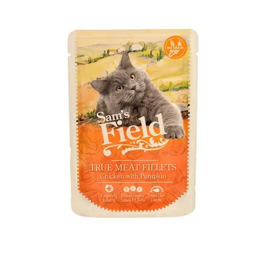 Jardin tendance：Pâtée pour chat en sachet au poulet et à la citrouille Sam's Field - 85 g