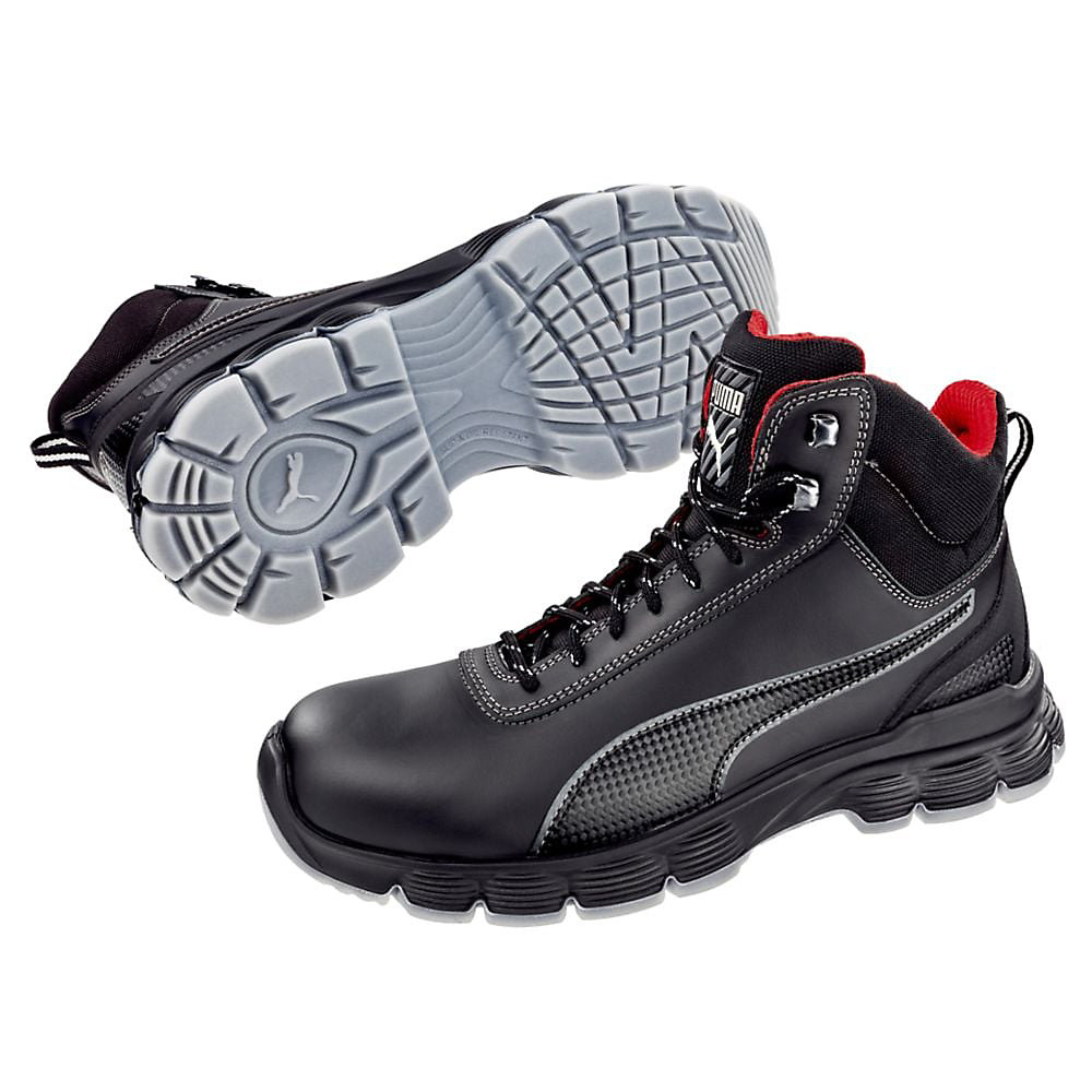 Chaussures de sécurité et chaussettes – Chaussures de sécurité montantes Puma Pioneer S3 ESD SRC Noir / Rouge 44