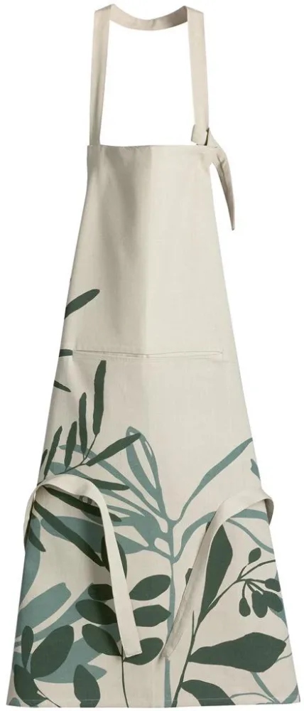 Jardin service:Tablier avec poche en coton motif végétal vert Majda - 72 x 85 cm