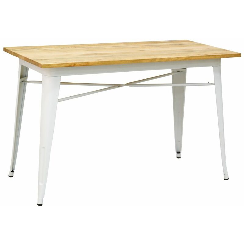 Table industrielle en métal et bois d'orme huilé (Blanc)