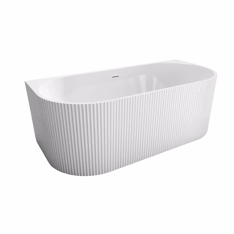 Baignoire ilot – 150 × 75 cm, Blanc brillant rainure avec bonde doré brossé, BELLA