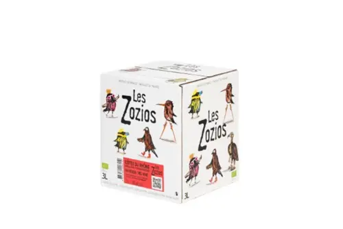 Extérieur essentiel：Vin rouge Côtes du Rhône AOC bio Le chevalier Gambette Drôles de zozios Demazet en bag in box - 3 L