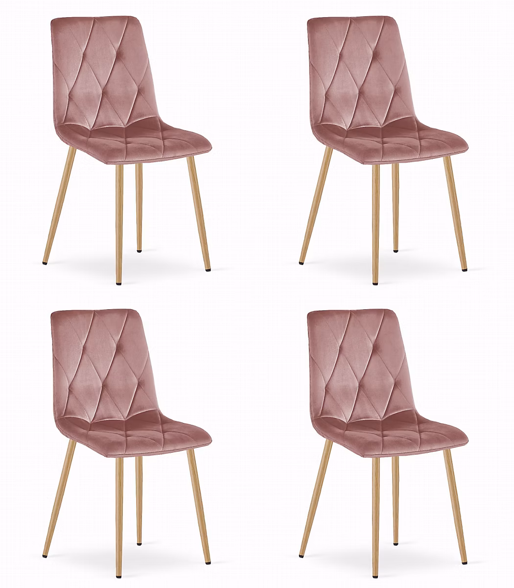 Chaise Valora TYRA en velours rose avec pieds en bois x4 – Réf. JPEGWITRH2009875089