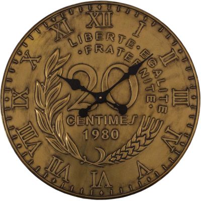 Horloge en fer pièce de monnaie 60 cm (20 centimes - Laiton)