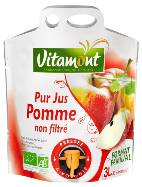 Solution extérieure:Pur Jus de Pomme bio en fontaine à jus Vitamont - 3 litres