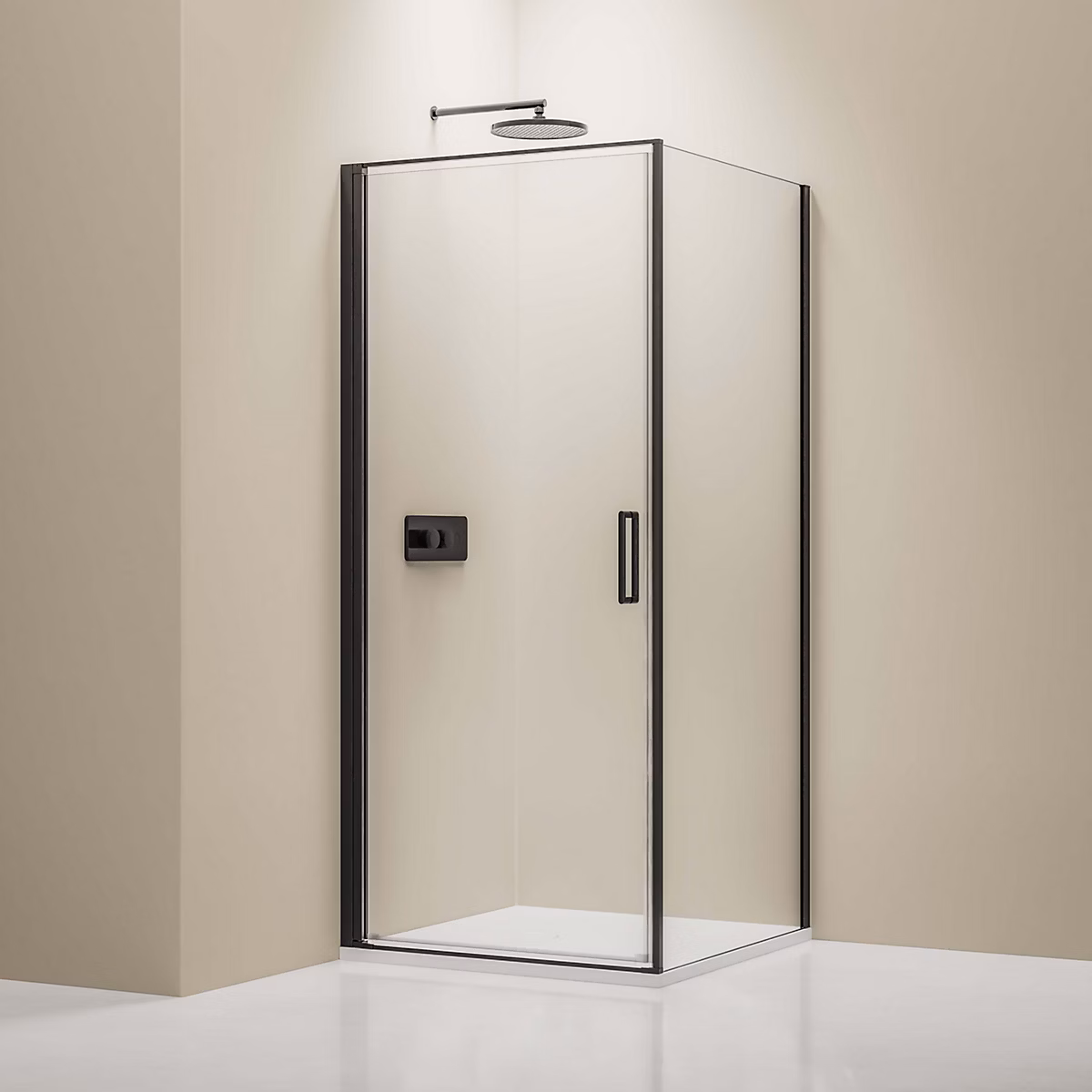 Cabine de douche d'angle 80 × 80 × 195cm (LxPxH) verre 8mm | 1 porte battante 80cm – Profilé noir mat – NT416