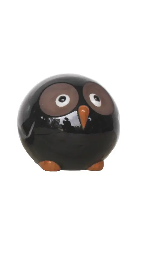 Pour vos projets jardin:Figurine hibou en céramique coloris noir Pot&Déco Bubu - Ø 20 x H 18 cm