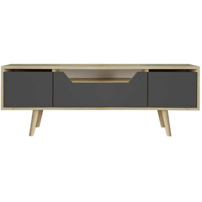 Meuble TV en aggloméré 150 x 29.8 x 53 cm Roma (Anthracite et chêne)