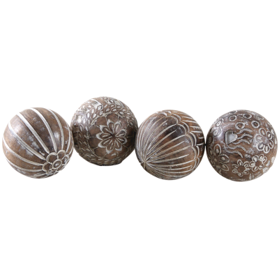 Boules en manguier motifs assortis (Lot de 4 - 12 cm)