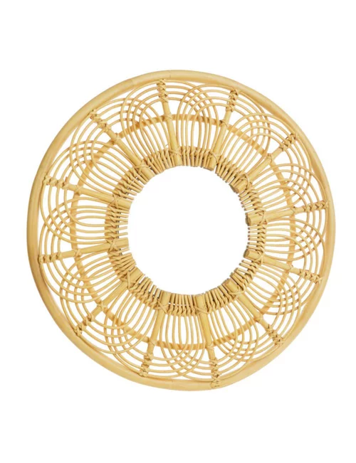 Confort dehors：Miroir rond en rotin à arabesques - Ø 60 cm