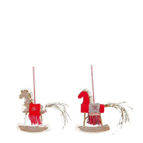 Sélection nature：Décoration à suspendre cheval à bascule rouge et gris - 20 x 3 x 19 cm