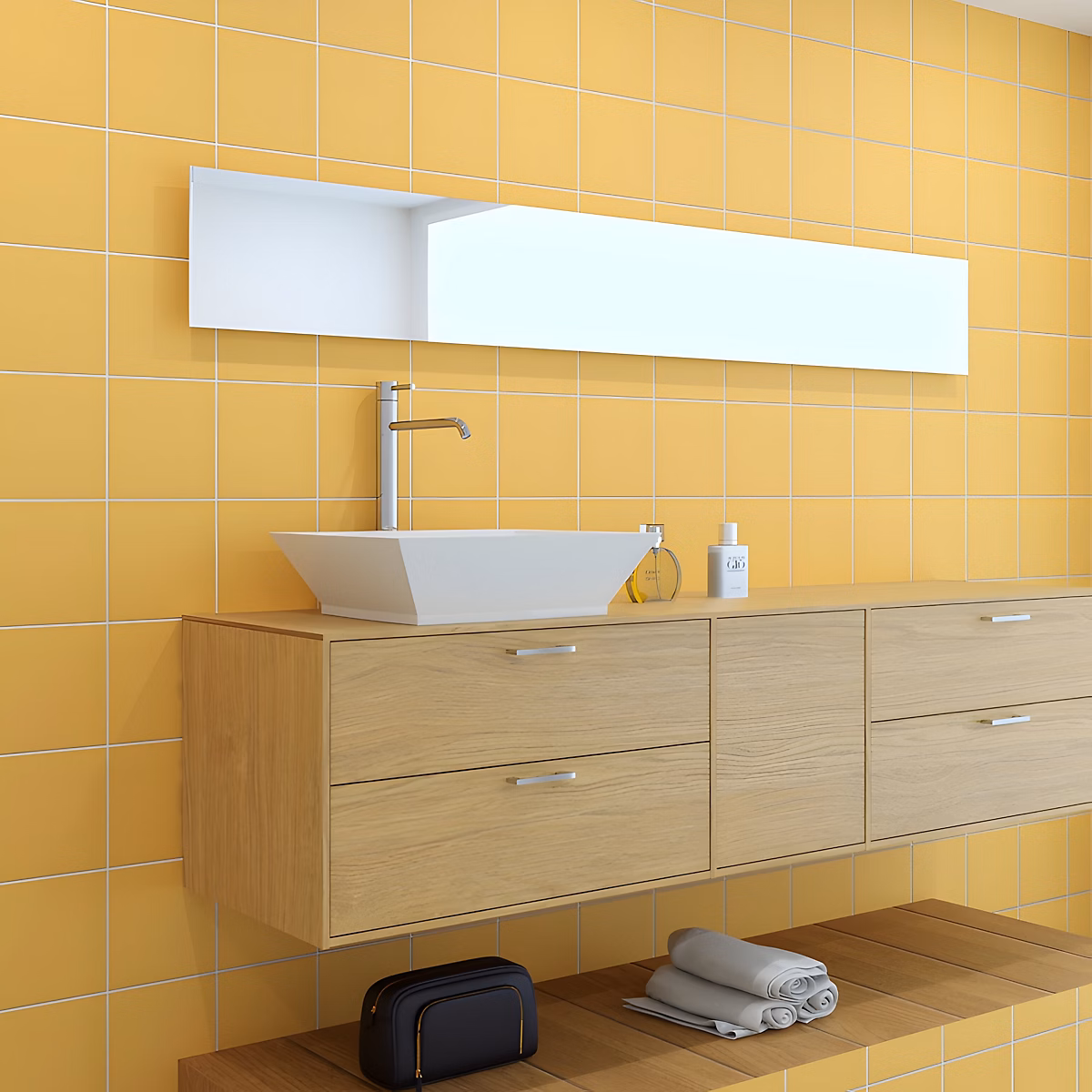 Faïence murale unie jaune moutarde satin L.20 x l.20 cm – Monocolor
