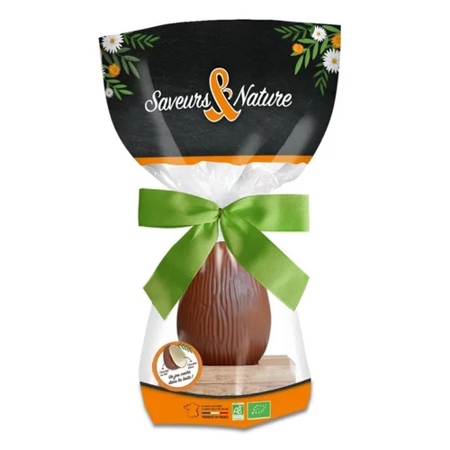 Tendance au jardin：Œuf surprise au chocolat au lait intérieur blanc bio Saveur et Nature - 120 g