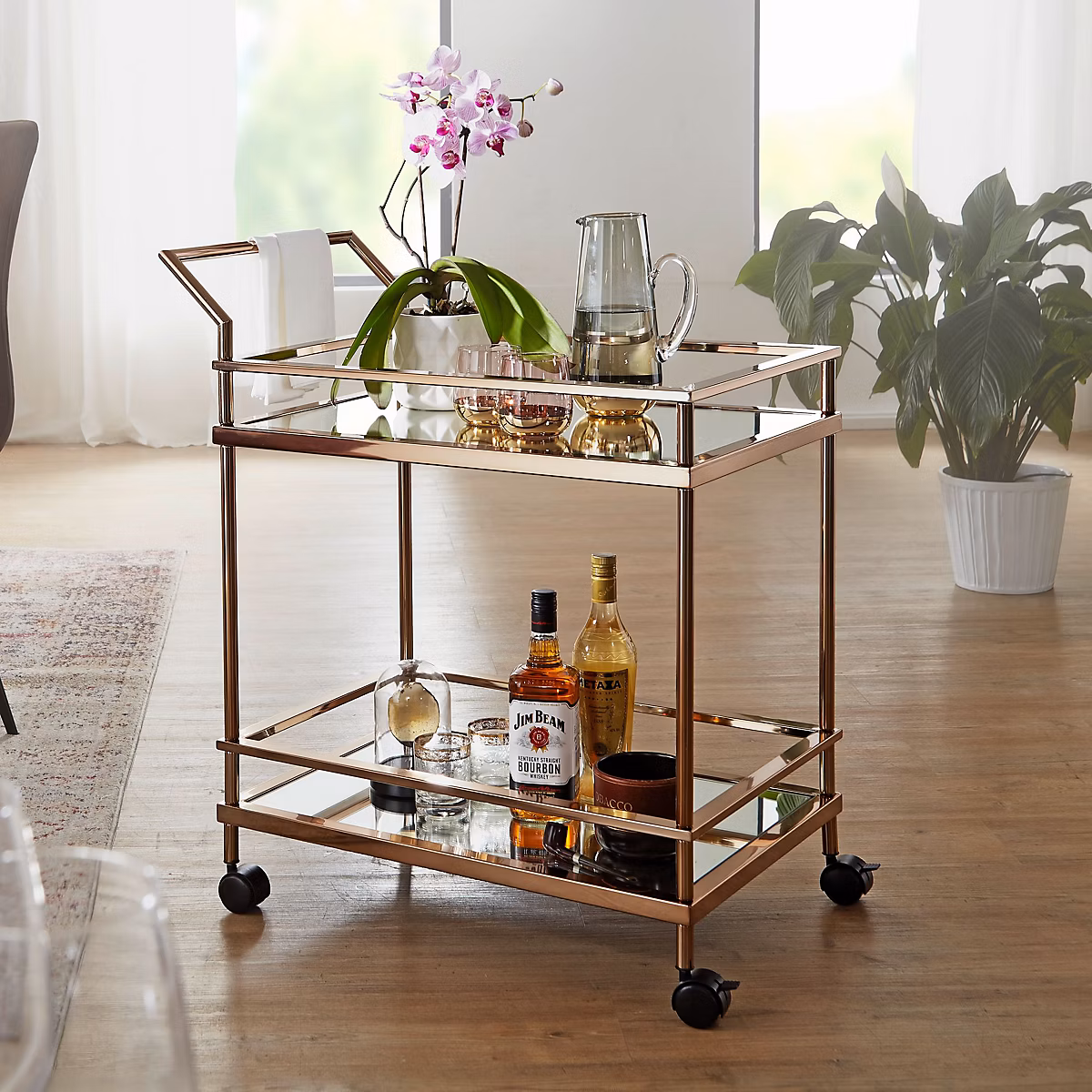 Meuble de cuisine – chariot de service table d'appoint dorée roulettes cuisine chariot à manger chariot à thé en verre FineBuy