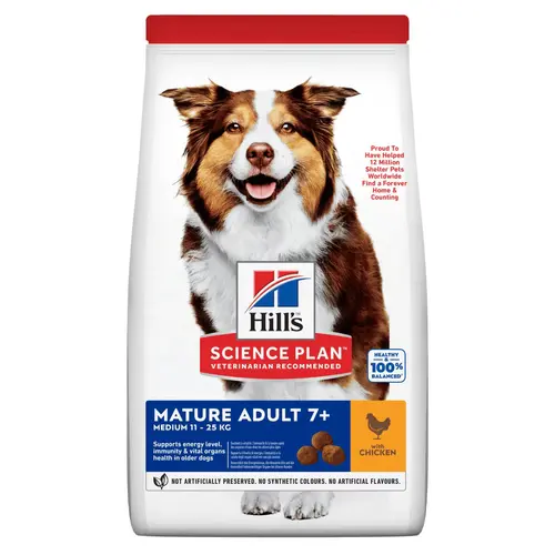 Pour plus de confort à l’extérieur:Croquettes pour chien mature medium poulet Hill's Science Plan - 18 kg