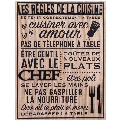 Plaque en bois Règles de la cuisine 30 x 40 cm