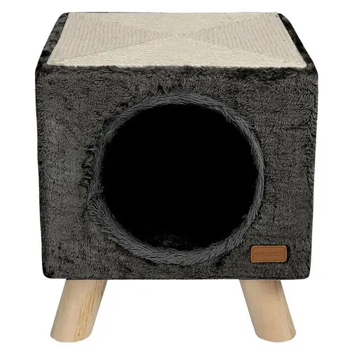 Le choix pour l’extérieur:Maison pilotis avec griffoir de coloris anthracite 30 x 30 x 35 cm