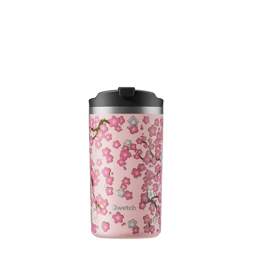 Utile extérieur：Travel mug isotherme en inox à motifs fleurs rose pastel Qwetch - 350 ml