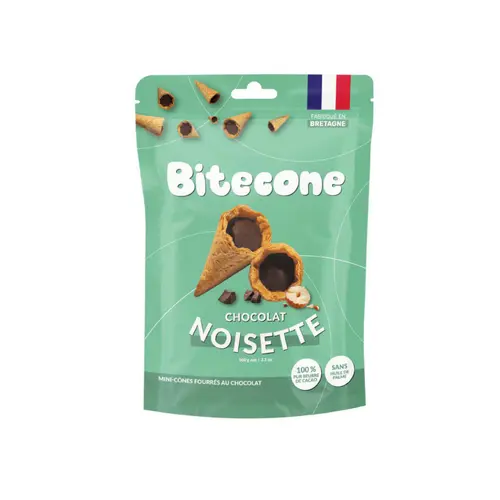 Style nature：Biscuits mini cônes fourrés chocolat noisette Bitecone - 100 g
