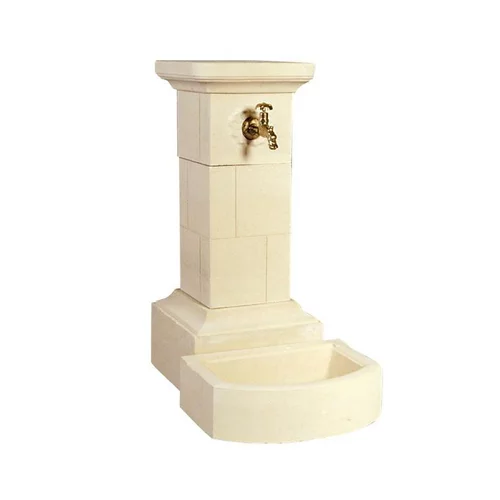 Nature pour le jardin:Fontaine borne à colonne carrée en pierre reconstituée ton blanc Hairie Grandon - 95 cm