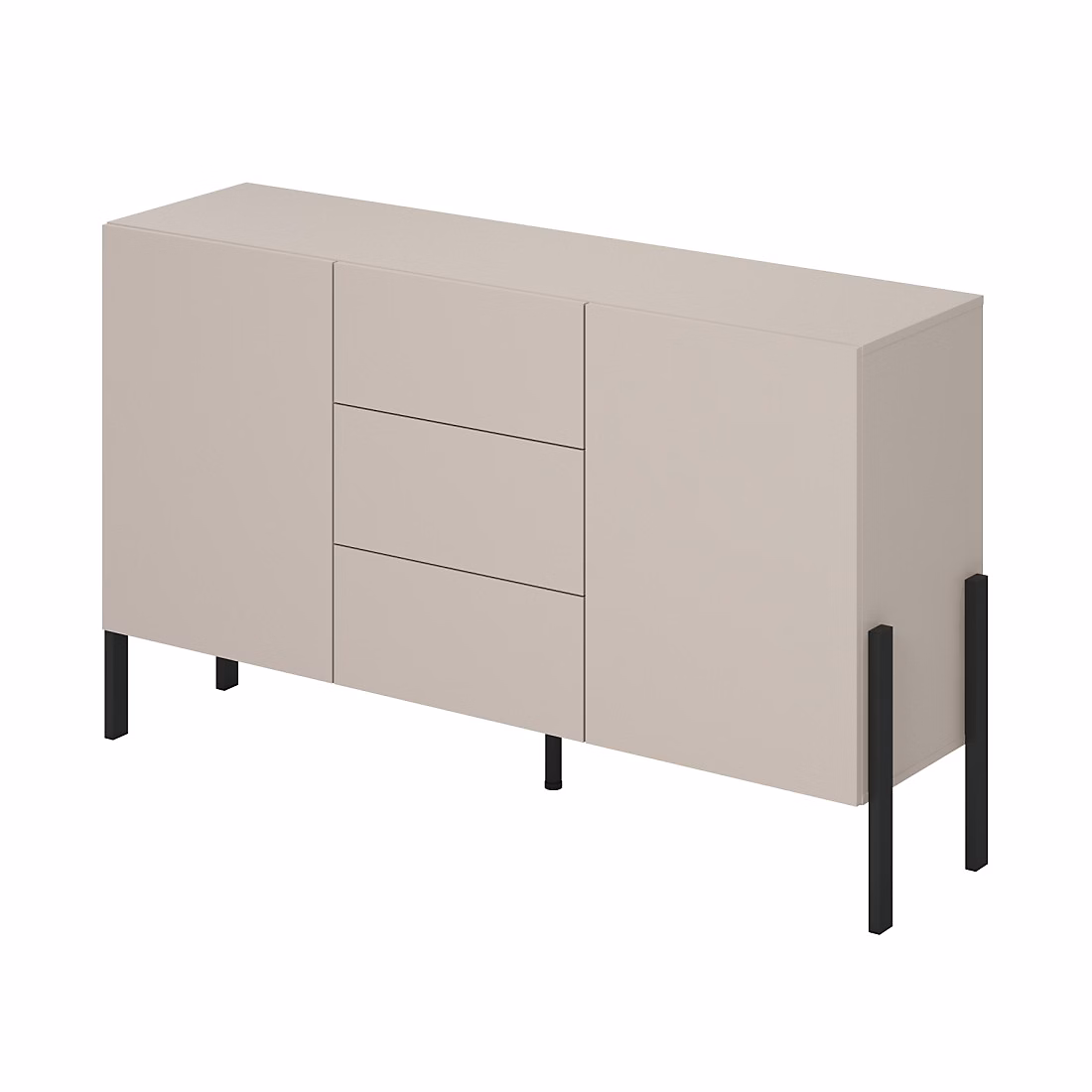 Buffet design collection SALMA – 2 portes & 3 tiroirs Beige & noir mat, 154 × 90 × 40 cm
