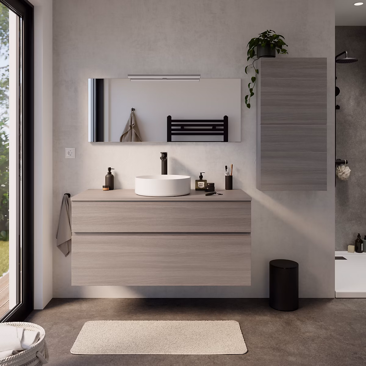 Meuble sous vasque l.120 cm | effet chêne clair – 2 tiroirs – Calao