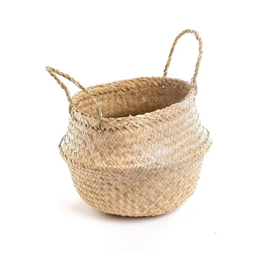 Pour personnaliser vos extérieurs：Panière jacinthe d’eau naturelle avec anse - Ø 35 x H 40 cm