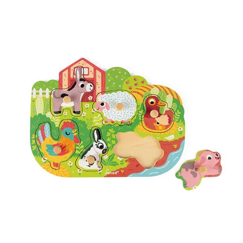 Idée nature：Puzzle Happy farm en bois – 18 à 36 mois
