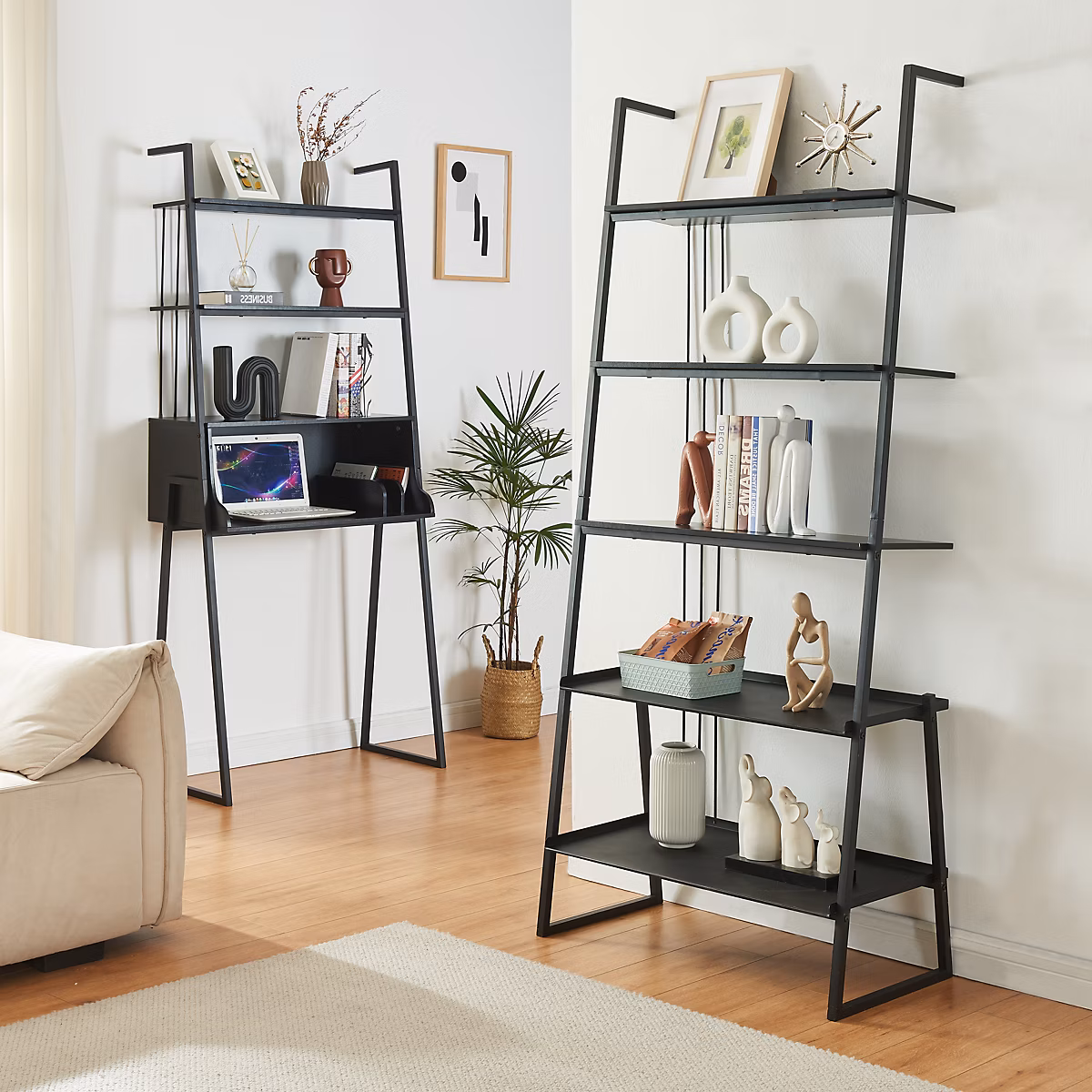 Meuble de salle à manger – Ensemble de 2 meubles Storfjord avec bureau et étagère échelle noir en.casa