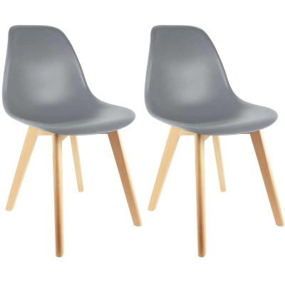 Chaise scandinave en hëtre et polypropylène (Lot de 2) (Gris)