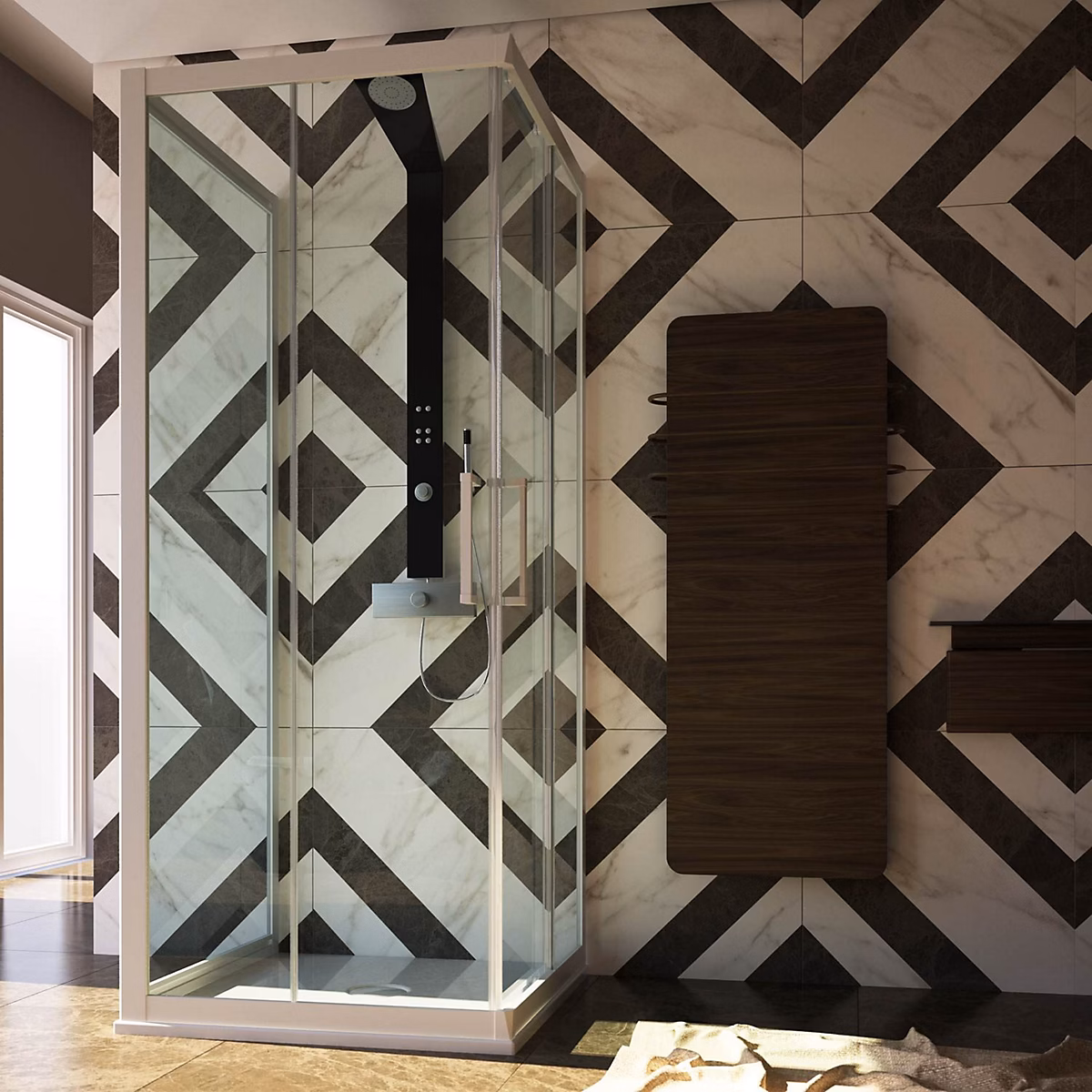 Cabine de douche 3 Côtés en PVC 70 × 80 × 70 CM H200 Transparent mod. Lite Profil Blanc