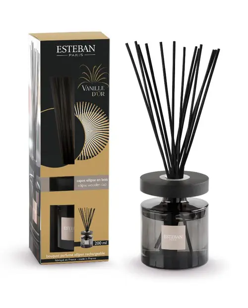Pour un extérieur plus agréable:Bouquet parfumé et recharge Esteban Ellipse noir parfum Vanille d’or - 200 ml