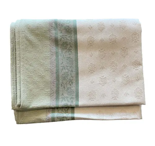 Qualité pour le jardin:Chemin de table en coton vert sauge, beige et bleu Olea - 50 x 150 cm