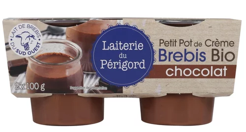 Extérieur pratique:Petit pot de crème brebis bio au chocolat Laiterie du Périgord - 2 x 100 g