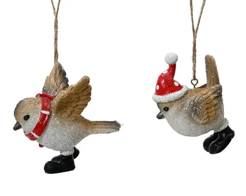 Nature au jardin：Décoration de Noël à suspendre forme oiseau brun et rouge - 5,6 x 7,8 x 7,8 cm