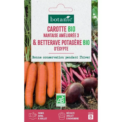 Solution simple：Mélange de graines carotte nantaise ameliorée bio et de betterave potagère d'Égypte bio botanic® - graines à semer