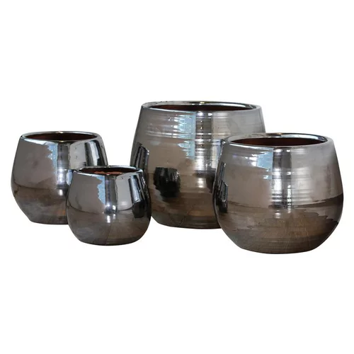 Maison & jardin：Pot Cancale coloris métal en terre cuite émaillée H 21 x Ø 21 cm