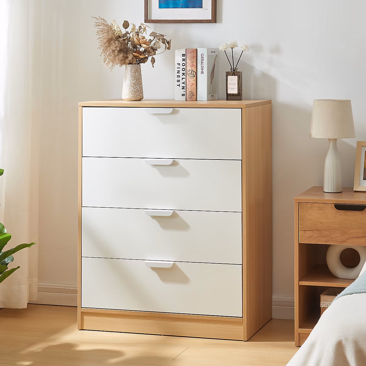 Commode Varkaus 90 × 70 × 40 cm effet chêne blanc en.casa